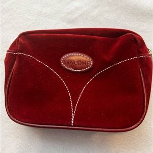 ⭐️ Lancôme maroon makeup bag white stitching zipper closure almost 7”x 5”